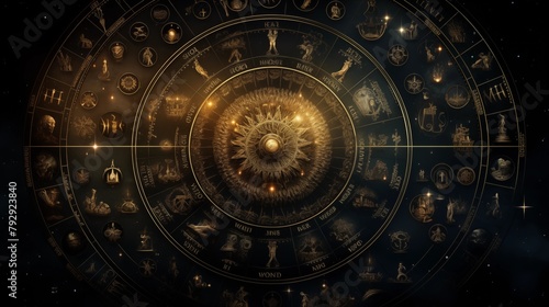 Backdrop of sacred zodiac symbols  astrology  alchemy  magic  sorcery and fortune telling.