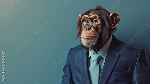 Anthromophic friendly Monkey wearing suite formal business studio shot  photo