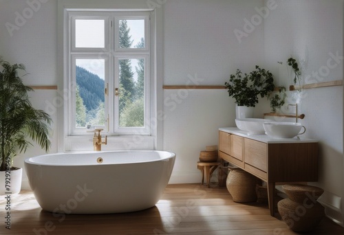 white tub wooden bathroom White