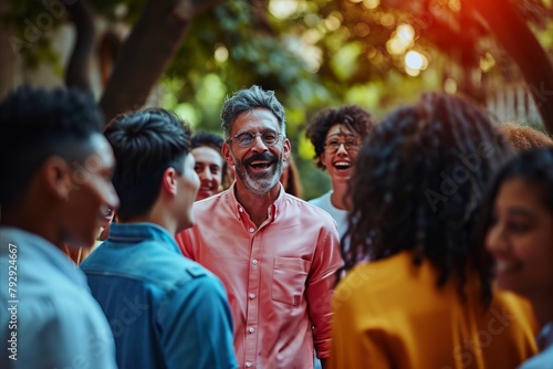 Group of happy multiethnic people having fun in the park.