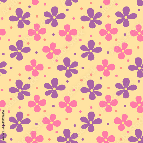 Y2k background, flowers. Retro fun cute backdrop. Pattern wallpaper. Illustration in trendy yellow, pink, violet colors. Vector illustration