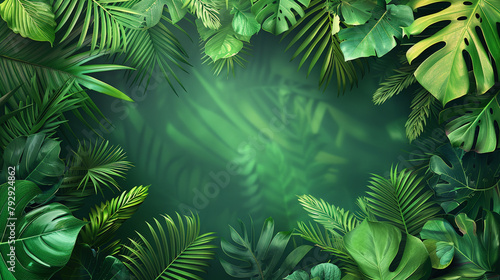 Green background with tropical plant leaves and texture. Natural Lush Foliages of Leaf Texture Backgrounds