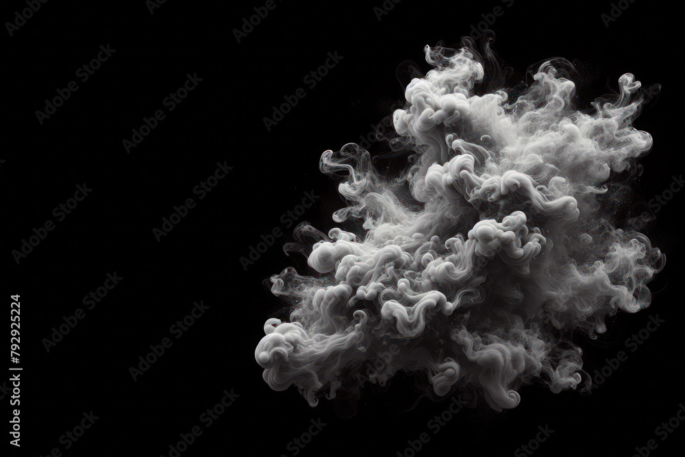 Thick cloud of smoke on black background. Space for text. Thick cloud of smoke on black background. Space for text.