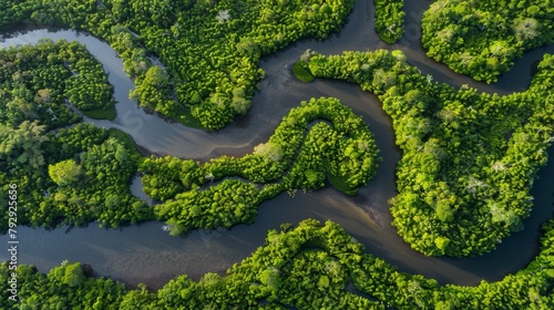 Serpentine River Winding Through Lush Green Forest Landscape