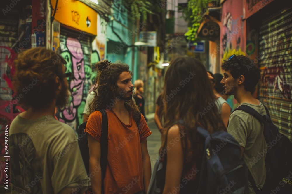 Group of young people walking on the street in Istanbul, Turkey.