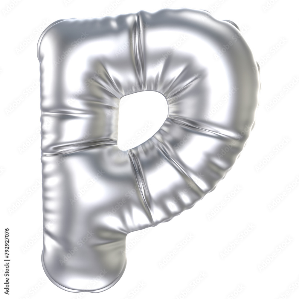 Silver balloon font 3d rendering, letter P