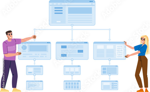 content silo structure vector. organization hierarchy, linking architecture, navigation strategy content silo structure character. people flat cartoon illustration