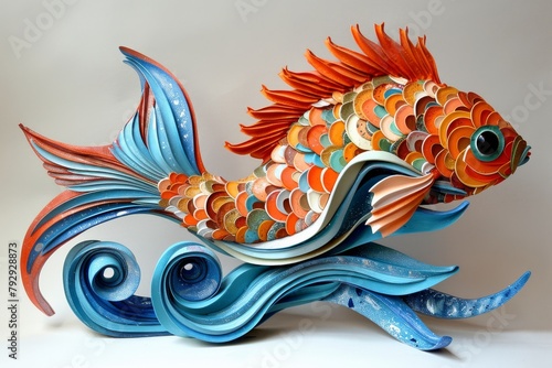 Vibrant handcrafted paper fish sculpture photo