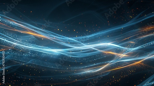 Abstract Digital Art with a Blue and Orange Color Palette  featuring dynamic lines and particles set against a dark background  evoking a sense of cosmic energy or digital connectivity.