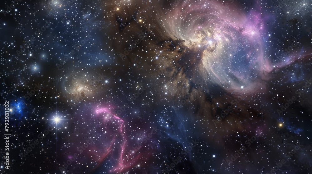 Majestic Cosmic Nebula Scene with Interstellar Dust and Star Clusters