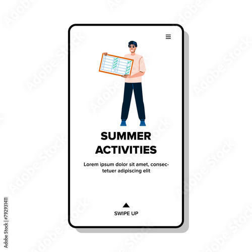 camping summer activities vector. fishing boating, picnicking biking, kayaking paddleboarding camping summer activities web flat cartoon illustration
