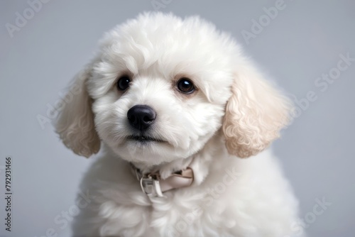 'poodle background puppy isolated white dog small smile tongue toy curly funny groomed pet whelp fluffy pedigreed dwarf young animal breed charming cute expression little playful creature portrait'