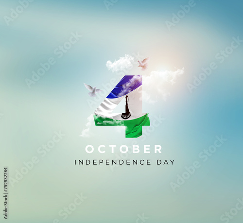 Lesotho independence day. Flag of Lesotho waving in the sky.