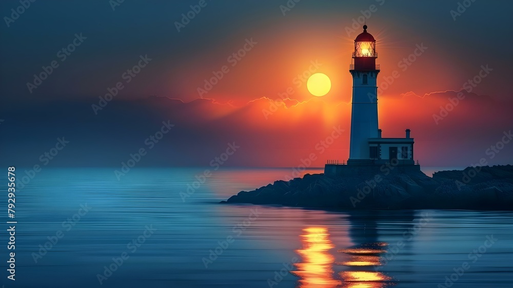 Creating a tranquil atmosphere with balanced light and dark in a D lighthouse scene to promote restful sleep. Concept Tranquil Atmosphere, Balanced Lighting, Lighthouse Scenery, Restful Sleep