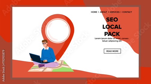 optimization seo local pack vector. search results, maps listing, website traffic optimization seo local pack web flat cartoon illustration