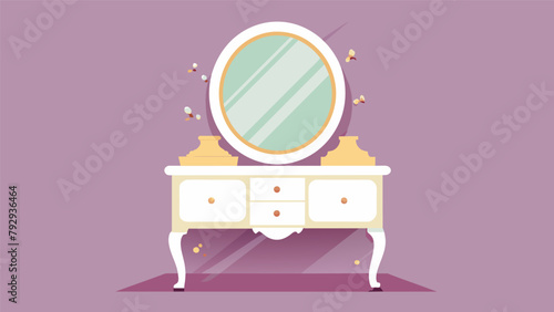 A dull chipped vanity with a missing mirror now revitalized with a fresh coat of ivory paint a new mirror and elegant brass handles..