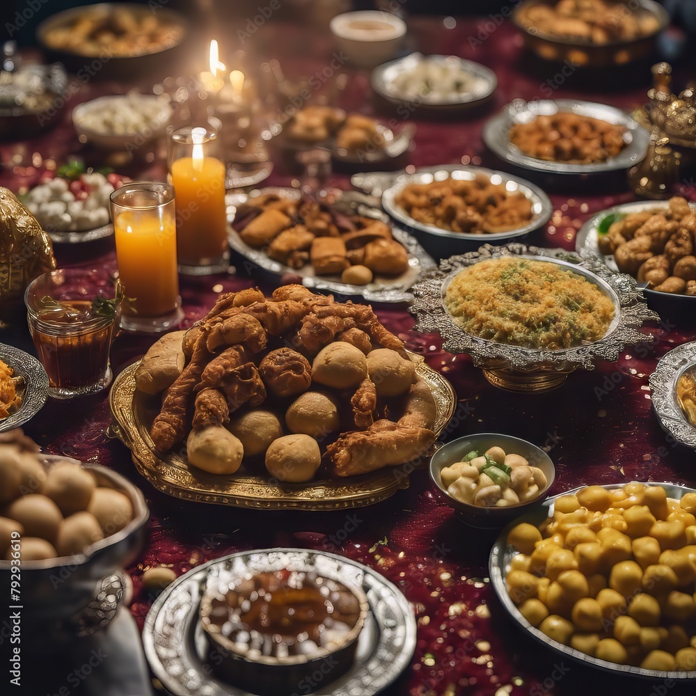 Various Foods on the Table in Eid  Celebration for Eid  Background