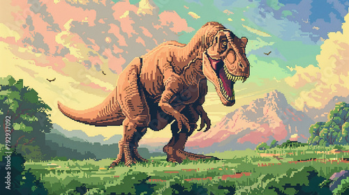 2d pixel art of T-rex, dinosaur, jurrasic era, game art, 16 bit, 32 bit
