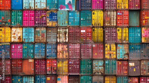 Colorfull cargo container stack, and transportation, a complex ballet that keeps the rhythm of global trade