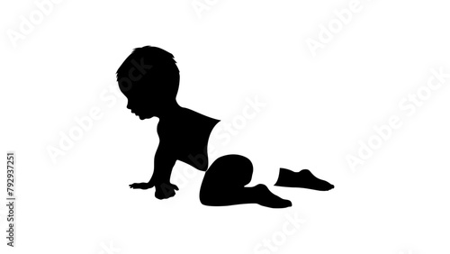 baby Crawling emblem, black isolated silhouette