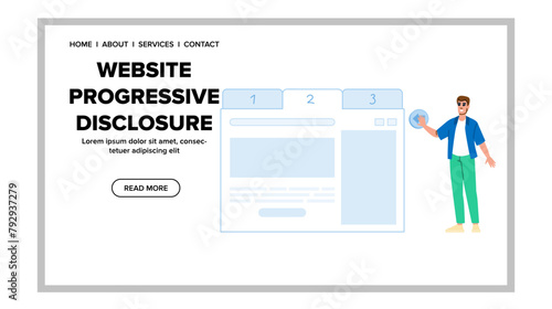 user website progressive disclosure vector. experience interaction, interface information, navigation usability user website progressive disclosure web flat cartoon illustration