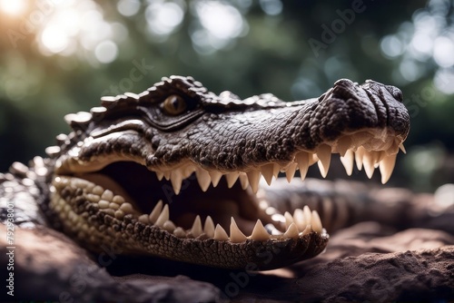 'teeth crocodile alligator animal closeup white macro nobody detail sharp reptile mouth zoo looking close horizontal wildlife danger dangerous canino creature predator aquatic'