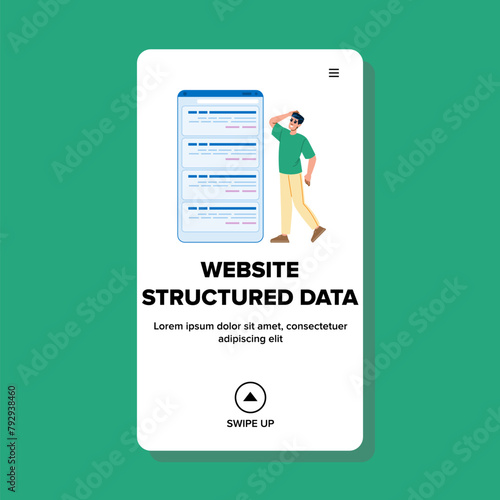 snippets website structured data vector. seo meta, json ld, google bing snippets website structured data web flat cartoon illustration