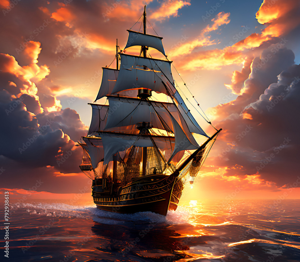 Fototapeta premium ship in the sunset