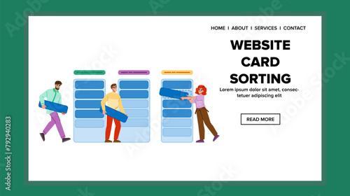 layout website card sorting vector. user friendly, responsive navigation, menu grid layout website card sorting web flat cartoon illustration
