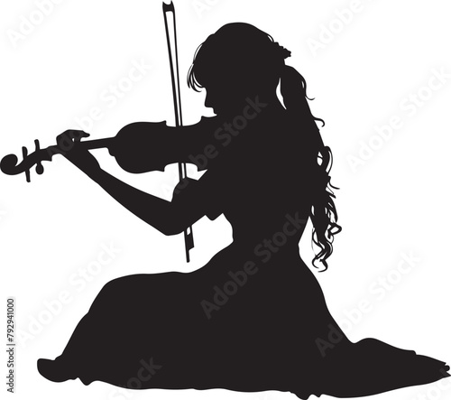 silhouette of a woman with a violin. Playing violin concept. Vector illustration