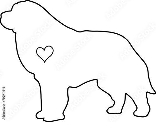 Great Pyrenees Dog Silhouette Outline with Heart Graphic Design with Transparent Background