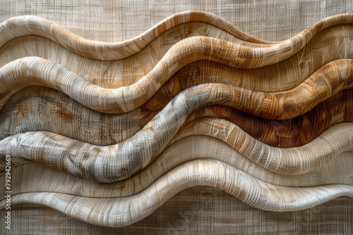 A photograph of a rug designed with waves of rectangles that create a rolling effect, giving the imp
