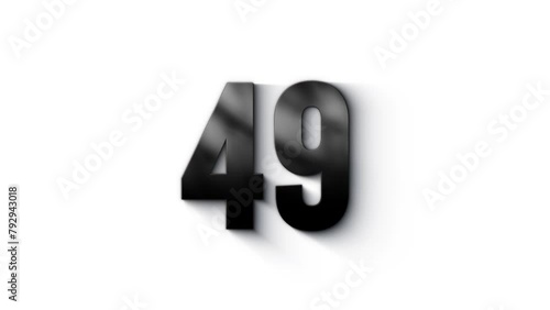 Black number 49 burns with fire, number with particles and ash, numerology, number forty nine, alpha channel photo