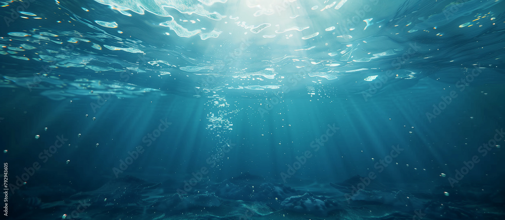 A mesmerizing underwater photo of the ocean with divine light, perfect for stunning wallpapers or covers