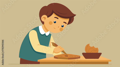 A young boy carefully carves a wooden s focusing on replicating the unique design that has been in his family for years as part of Family