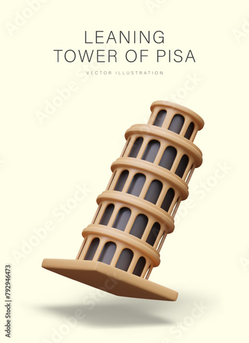 Leaning Tower of Pisa in 3D style. Architectural monument, symbol of Italy