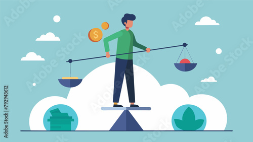 A person balancing on a tightrope with one side labeled Scarcity and the other Abundance symbolizing the delicate balance of money mindset.