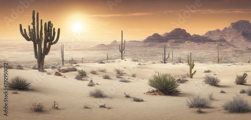 Landscape Desert, Cactus, Sun photo