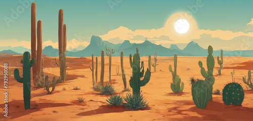 Landscape Desert, Cactus, Sun (ID: 792950088)