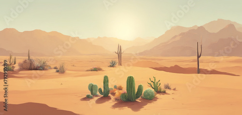 Landscape Desert, Cactus, Sun (ID: 792950099)