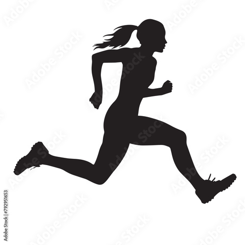 Vector silhouette of a female athlete running. Flat cutout icon of a sports person