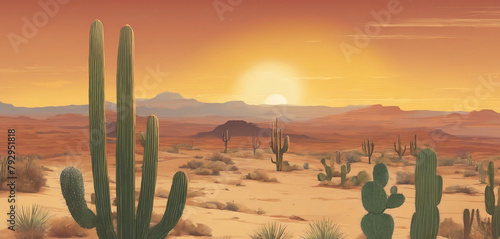 Landscape Desert, Cactus, Sun (ID: 792951818)