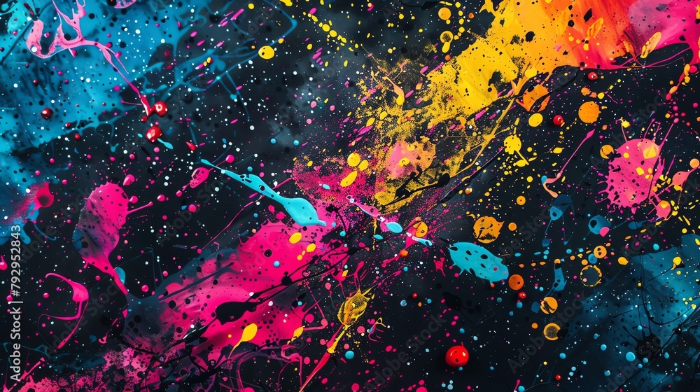 Abstract and explosive paint splatter texture with a variety of bright colors suitable for lively and eyecatching designs Abstract and explosive paint splatter texture with a variety of bright colors suitable for lively and eyecatching designs