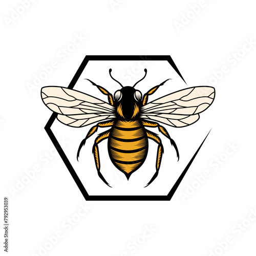 Honey Bee Hand Drawing Logo Design Vector Illustration