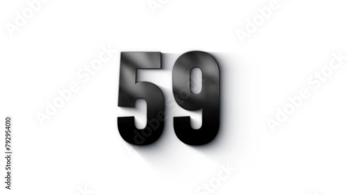 Black number 59 burns with fire, number with particles and ash, numerology, number fifty nine, alpha channel photo