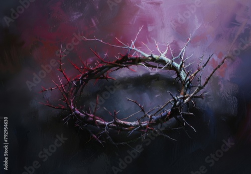 Inverting the crown of thorns symbolizes Jesus' suffering, death, and resurrection during Passion Week, conveying trials and triumphs. photo