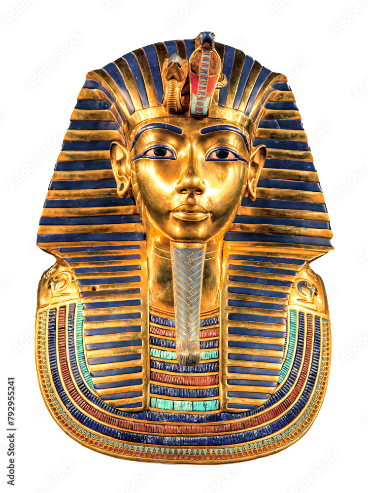 Isolated egyptian pharaoh Tutankhamun's funeral mask.