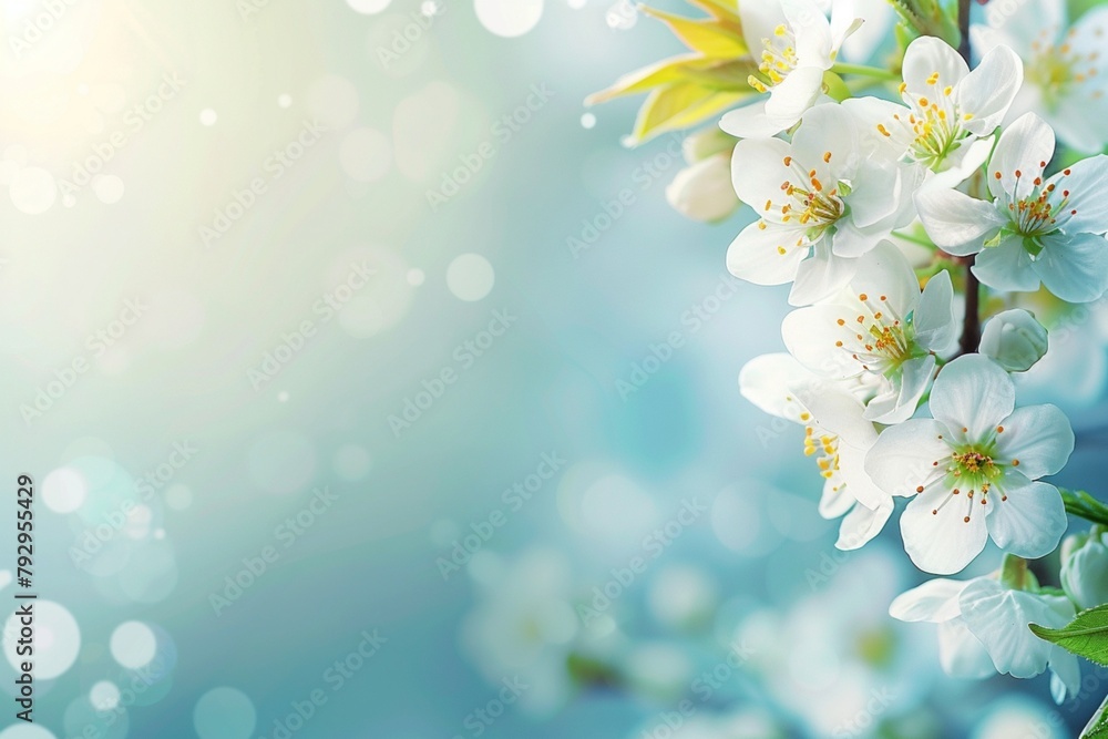 spring border background with white blossom copy space