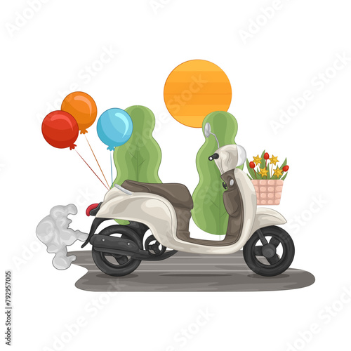 Illustration of flower delivery scooter 