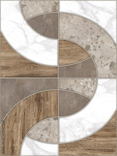 Geometric decor.Wood and marble Pattern Texture Used For Interior Exterior Ceramic Wall Tiles And Floor Tiles. modern marble mosaic, abstract background, wallpaper.